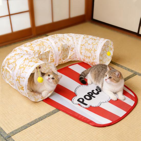 Popcorn Katze Tunnel Spielzeug Katzen Tunnel Röhre mit Plüschball Schlafmatte Faltbarer Tunnel Interaktives Versteckspielzeug für Wohnungskatzen Kaninchen Welpen