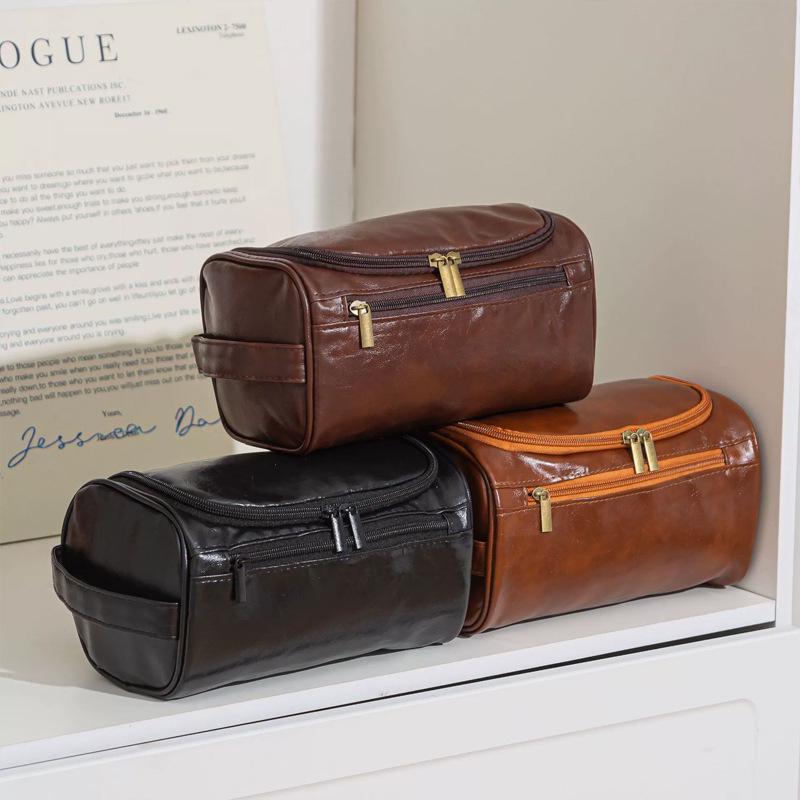 Men's Large Capacity PU Waterproof Toiletry Bag for Business & Travel