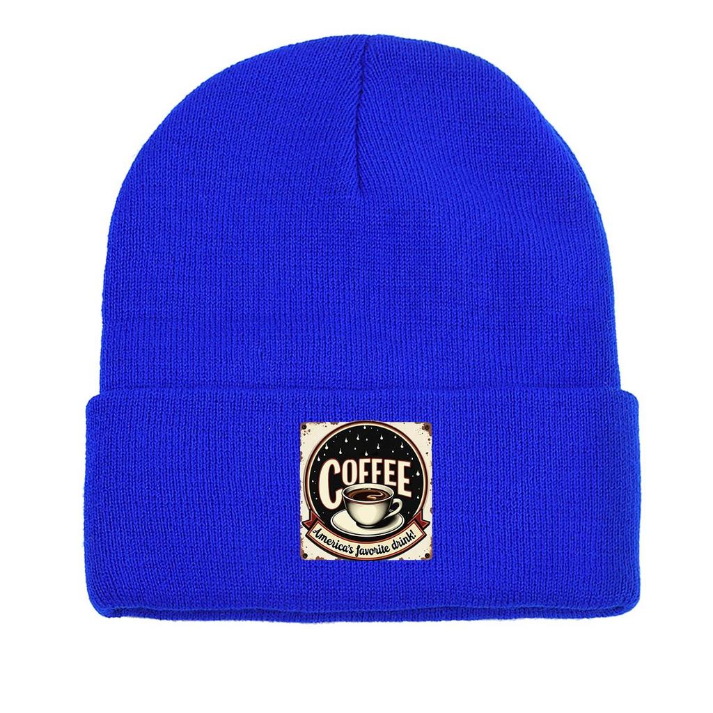 COFFEE Series Print Knitted Cap Beanie, Slouchy Leisure Knit Hat Beanie