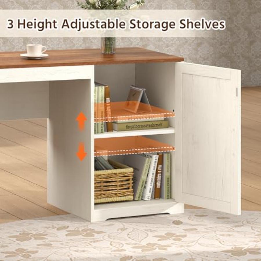 Fhoe L Shed Desk wi Drawers and Storage Shelves, 59" L She Executive Desk wi File Drawers and er Outlet, Wood Computer Corner D