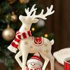 Decorative Crafts for Shelves Christmas Reindeer Snowman Resin Figurine, White Deer Statue with Red Scarf, Elk Ornaments Winter Holiday Tabletop