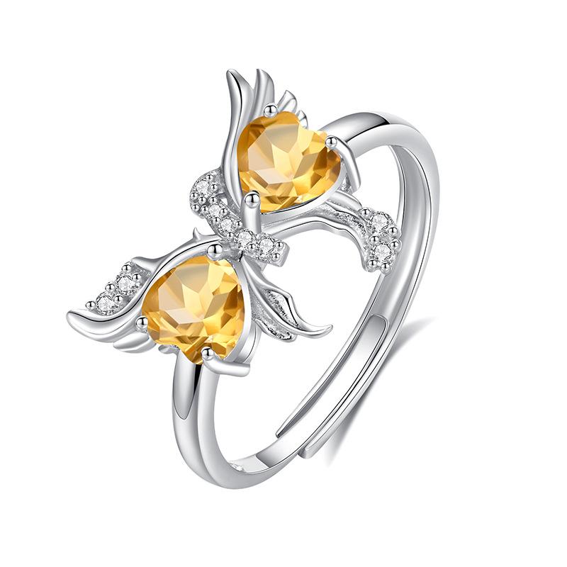 Light Luxury Natural Peridot Butterfly Ring Women's S925 Sterling Silver Niche ins Wind Court Wind Adjustable Living Ring
