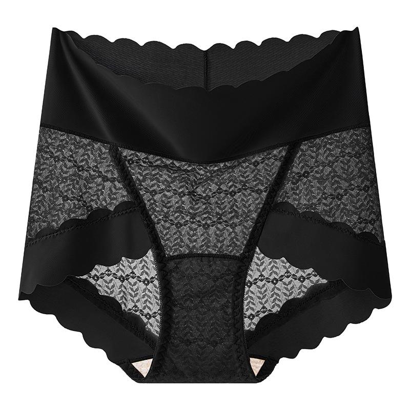 Ladies Spring and Summer Sexy Lace High Waist Belly Not Roll Edge No Mark Mulberry Silk Anti  Antibacterial Briefs