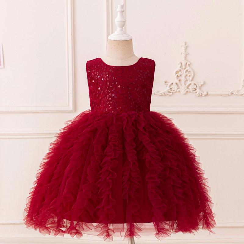 Kids Girls Sequin Tulle Party Dress Sleeveless Formal Gown Pageant Wedding