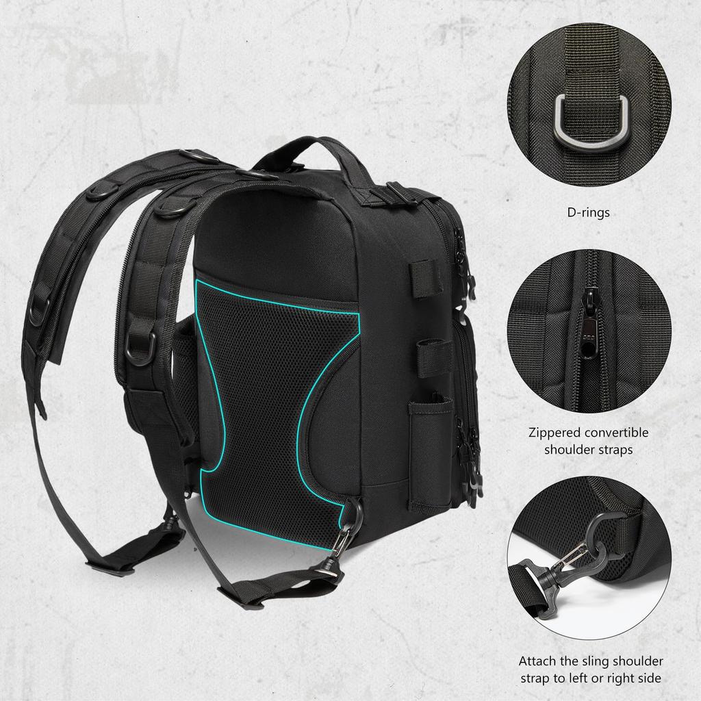 Bassdash Convertible Fishing Bag FP07 Tactical Backpack with Rod Breathable MOLLE Expansion [Bassdash] 4-Way Water-Resistant Holder, Back,