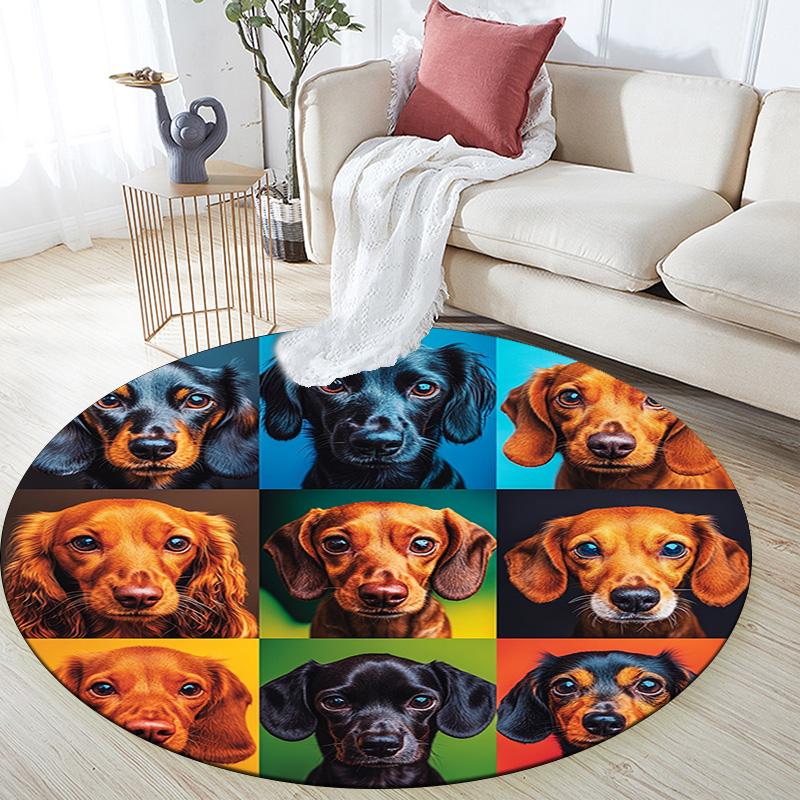 Dachshund Round Area Rug,Carpet Rug for Living Room Bedroom Sofa Playroom Decor,Non-slip Floor Mat