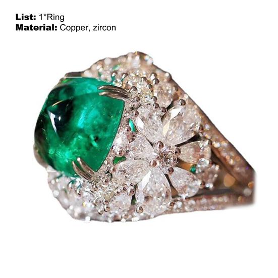 Retro Women Ring Inlaid Green Square Rhinestone Finger Ring for Anniversary