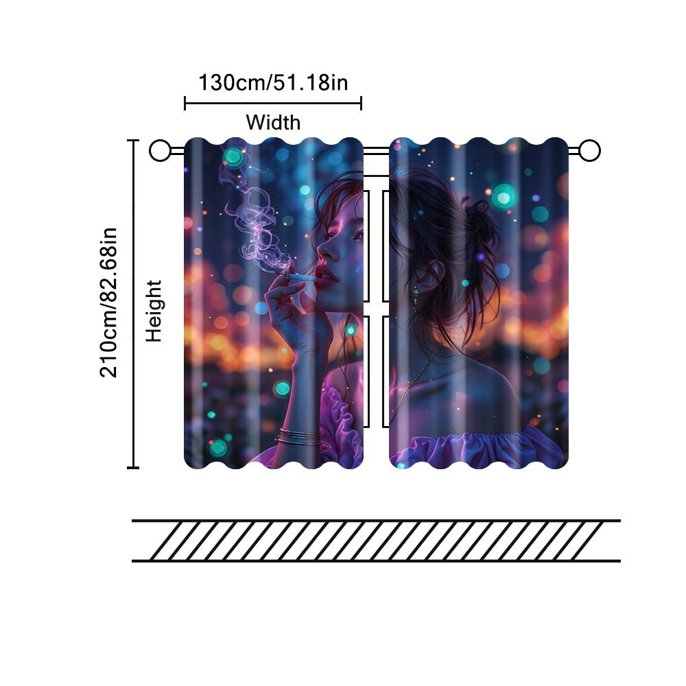 2 pcs, filtering curtains (excluding rods, non-movable, without batteries) Anime Girl for use in bedrooms and living rooms