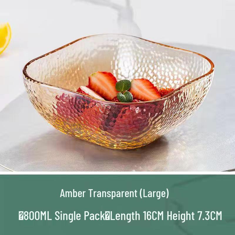 Simple Hammered Glass Square Bowl for Salad, Fruit, Dessert, and Storage
