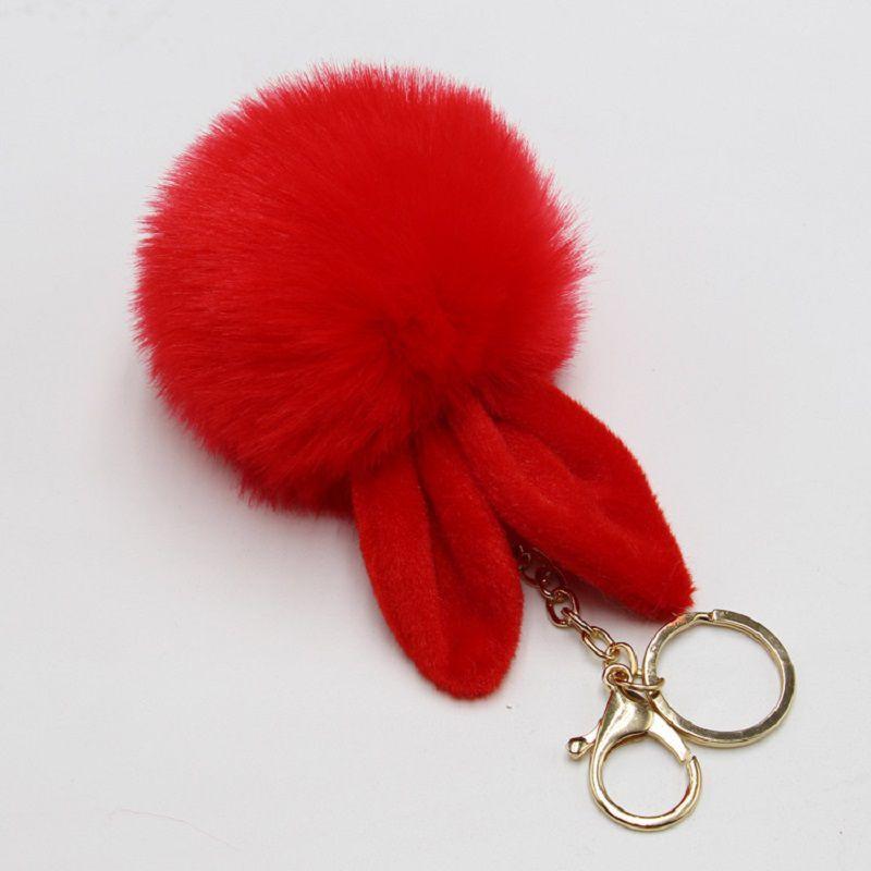 

Помпон Женский Пушистый Мех Кроличьи Ушки Меховой Шарик Кольца для Ключей Брелок для Сумки Подвеска Red