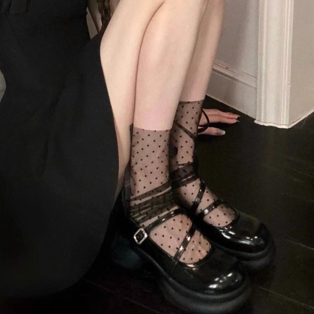 JK Polka Dot Mesh Socks Breathable Stacked Stockings Pile Up Socks Mid Tube Socks Summer