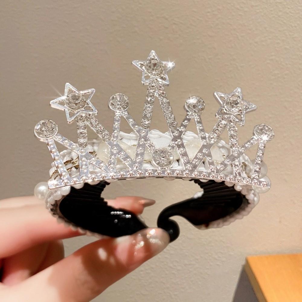 High Ponytail Fixed Artifact Children's New Year Crown Pearl Hair Clip Crab Women/Kids