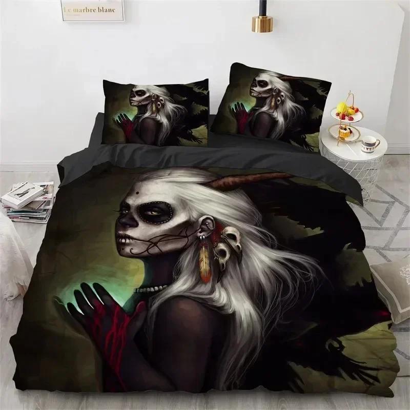 Comforter Skull Vintage Sugar Skull Girl Bedding Set 3D Printed Suitable For Bedroom Kids Home Textile