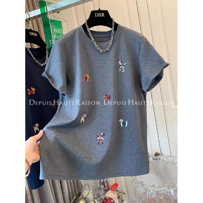 Top Holgado con Bordado de Cachorro - Camiseta de Manga Corta de Dibujos Animados Verano 2026, Versátil y Juvenil Estilo Ins