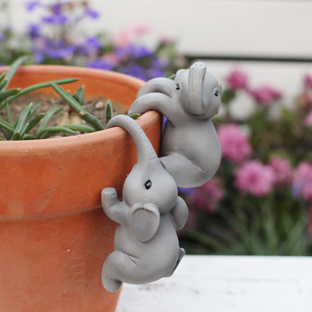 2pcs Elephant Flower Pot Ornaments Cute Hanging Flower Pot Decoration Pendant Cartoon Animal Statue Outdoor Garden Bonsai Decor