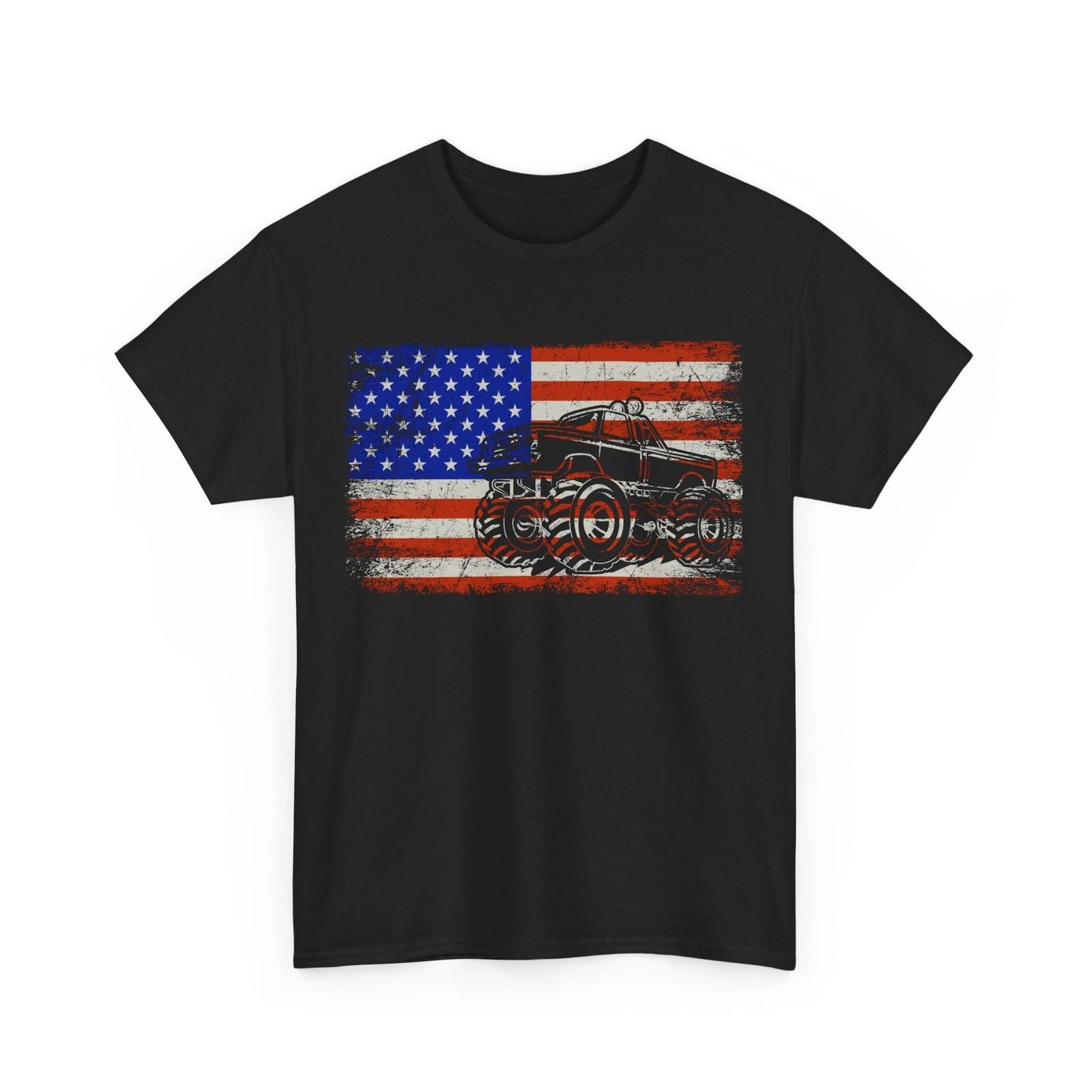 Monster Truck Shirt, American Flag Monster Truck Racing Lovers Vintage Shirt L
