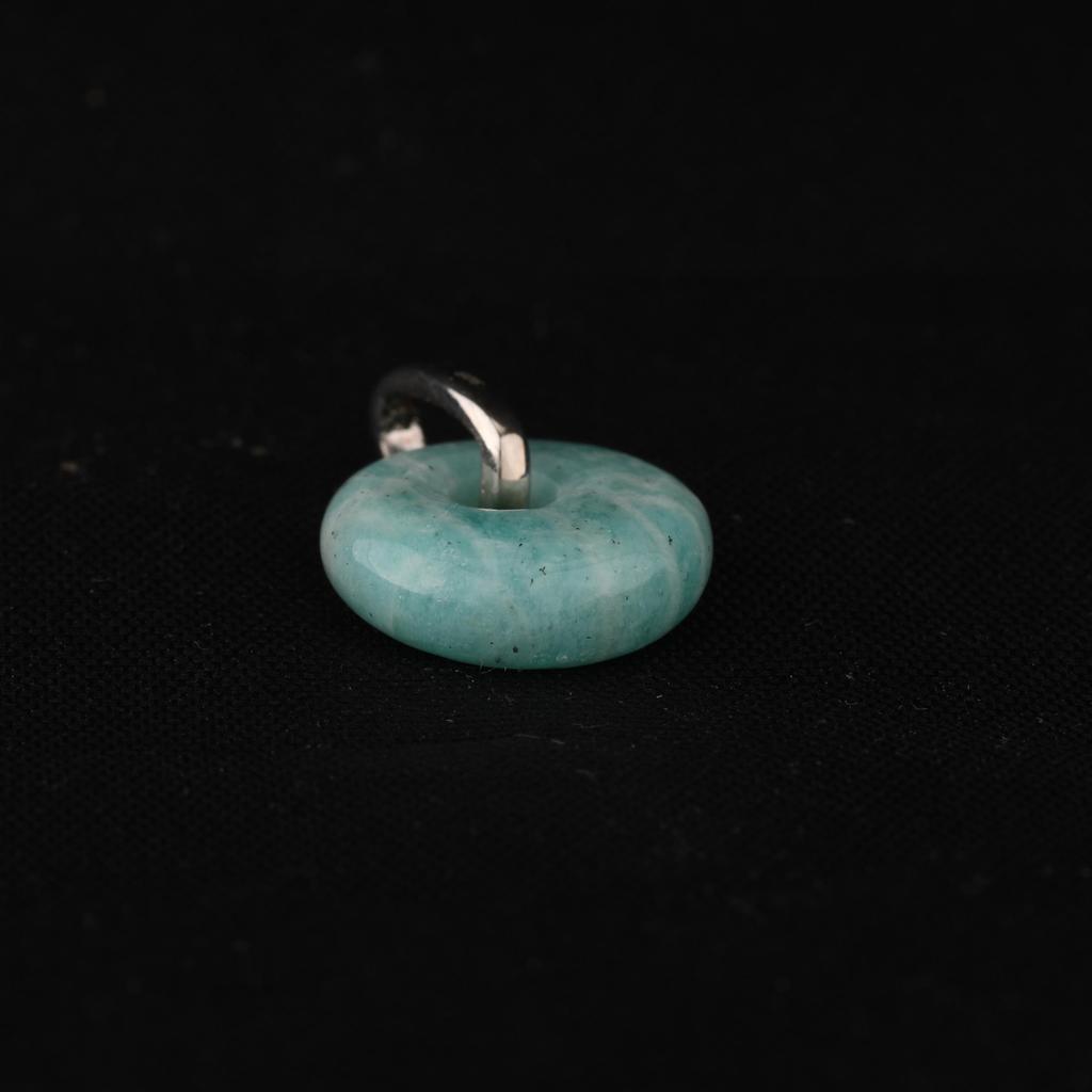 Natural Amazonite Donut Pendant 925 Sterling Silver Rhodium Plated Minimal Fine Jewelry Gift for Her