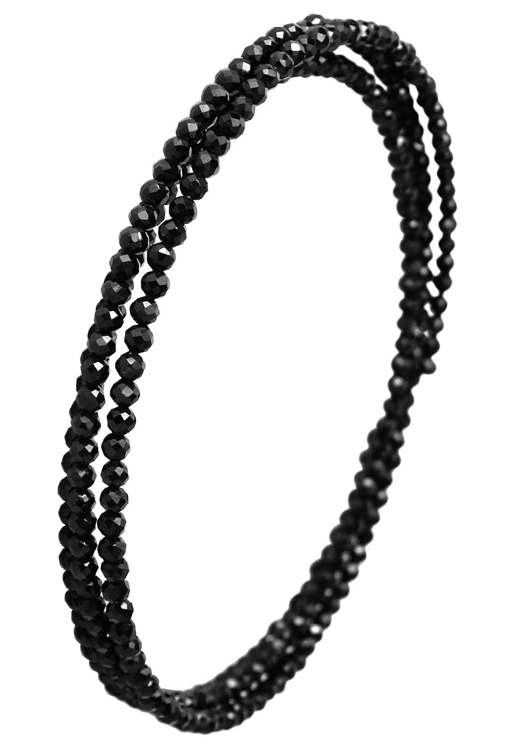 

Shinjuku Gin no Kura [High Quality] 2mm Natural Black Spinel Women s One-Size-Fits Three-Strand Bangle Bracelet/Anklet, August Birthstone