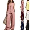 Moda Sexy Donna Primavera Estate Retro Cintura Elastica Lino Completo Moda Donna Colore Casual Set Due Pezzi