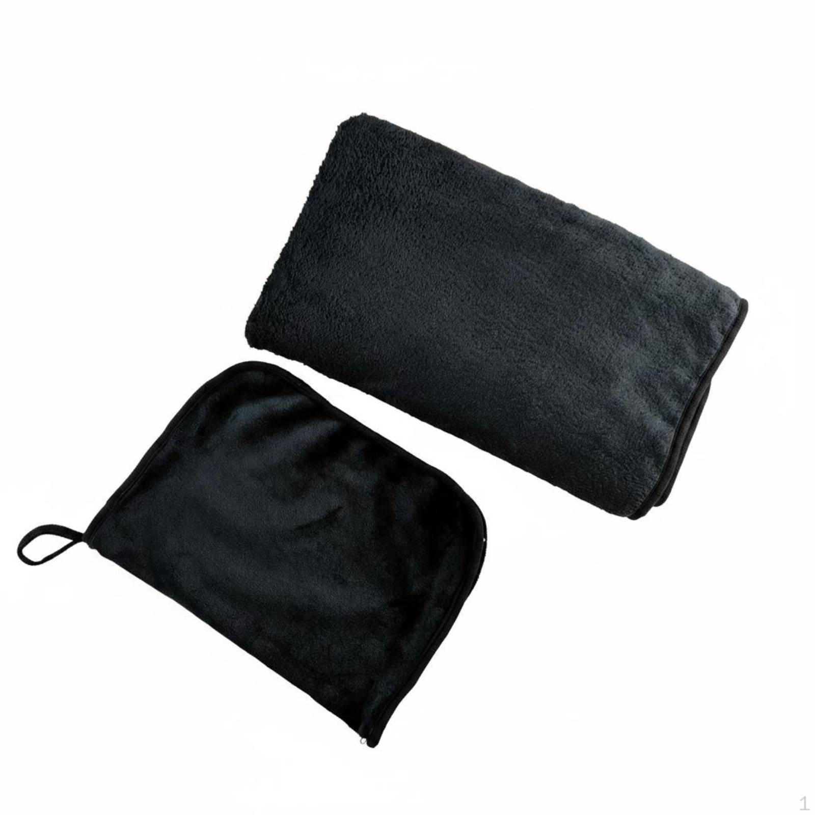 Flannel Trip Blanket Pillow 2 in 1 Set Foldable for Outdoor Black чёрный
