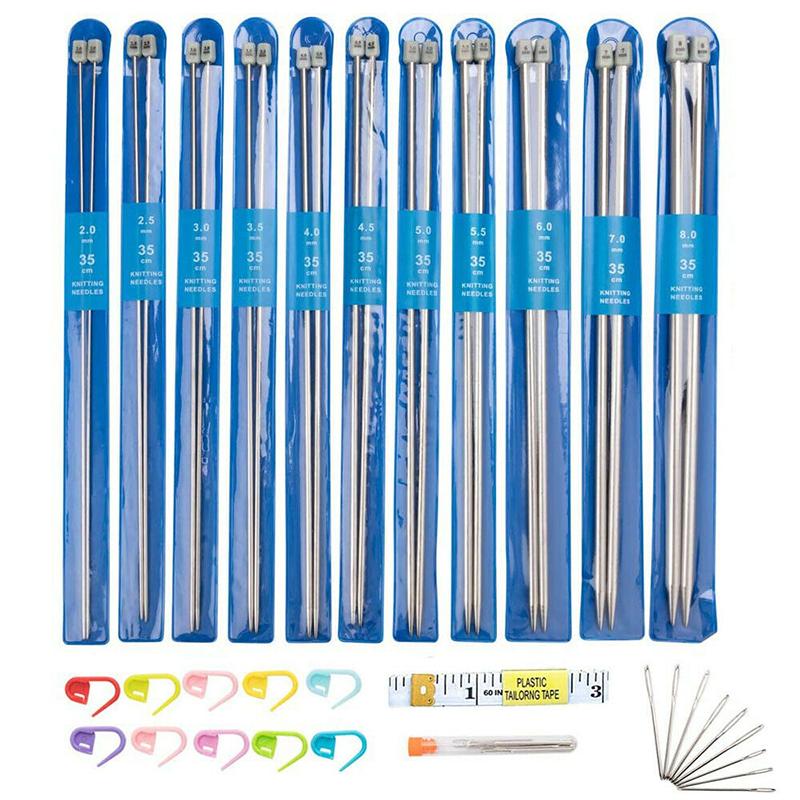 11 Paires Aiguilles Tricot Inox 25 Cm – Tailles 2.0 à 8.0 Mm Pour Pulls, Dentelle & Projets