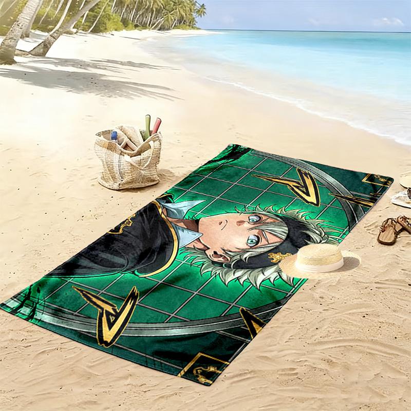 Black Clover Print Beach Towel, Large Soft Quick Dry Towel for Beach Camping Swimming