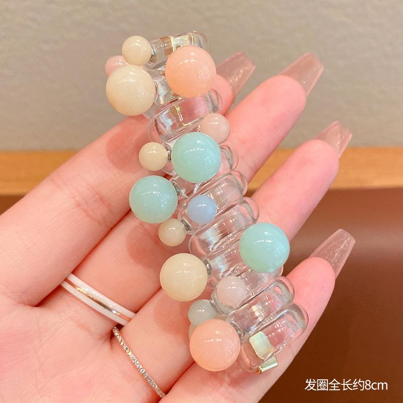 1PC New Lovely Beaded Big Flowers Elastic Spiral Hair Rope Head Rope Ponytail Hair Ring Rubber Band Headdress For Kids