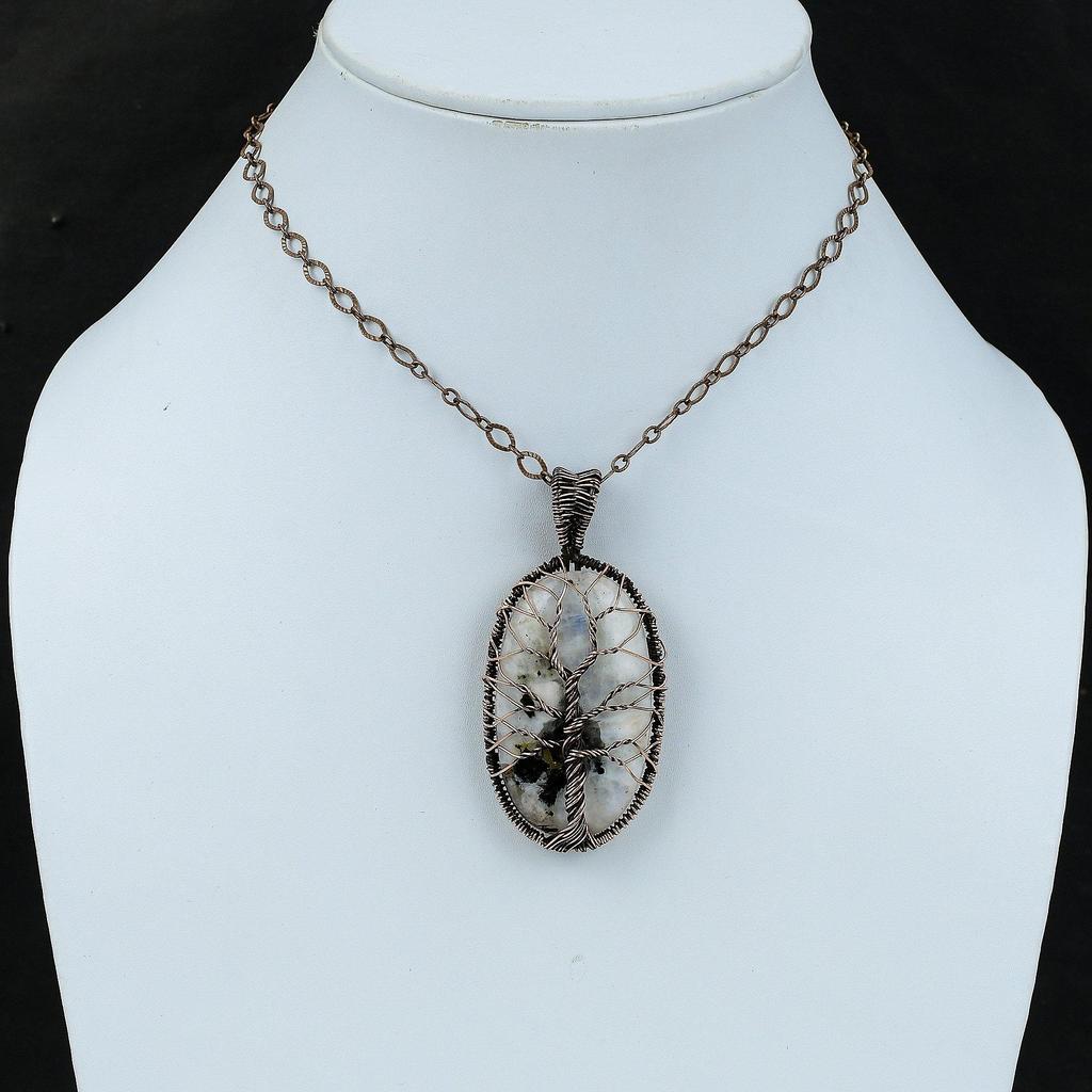 Baum des Lebens Regenbogen Mondstein Anhänger Kupferdraht gewickelt Anhänger Antik Schmuck Handarbeit Anhänger Kupfer Schmuck für Geschenk Edelstein Anhänger