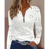 Autumn Zipper V Neck Long Sleeve Print Casual Top Women's Shirt Fashion Loose Blouses And Tops Female