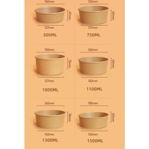 Kxptso Disposable Kraft Paper Bowls, 100 Pieces, Disposable Lunch Boxes, Kraft Paper Bowls, Microwave Safe, BBQ Food Containers, Takeout Salad Boxes,