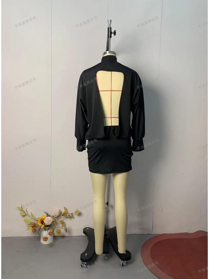 European & American Women's Solid Color Semi-High Neck Backless Top and Short Skirt Set - Summer 2024 Collection