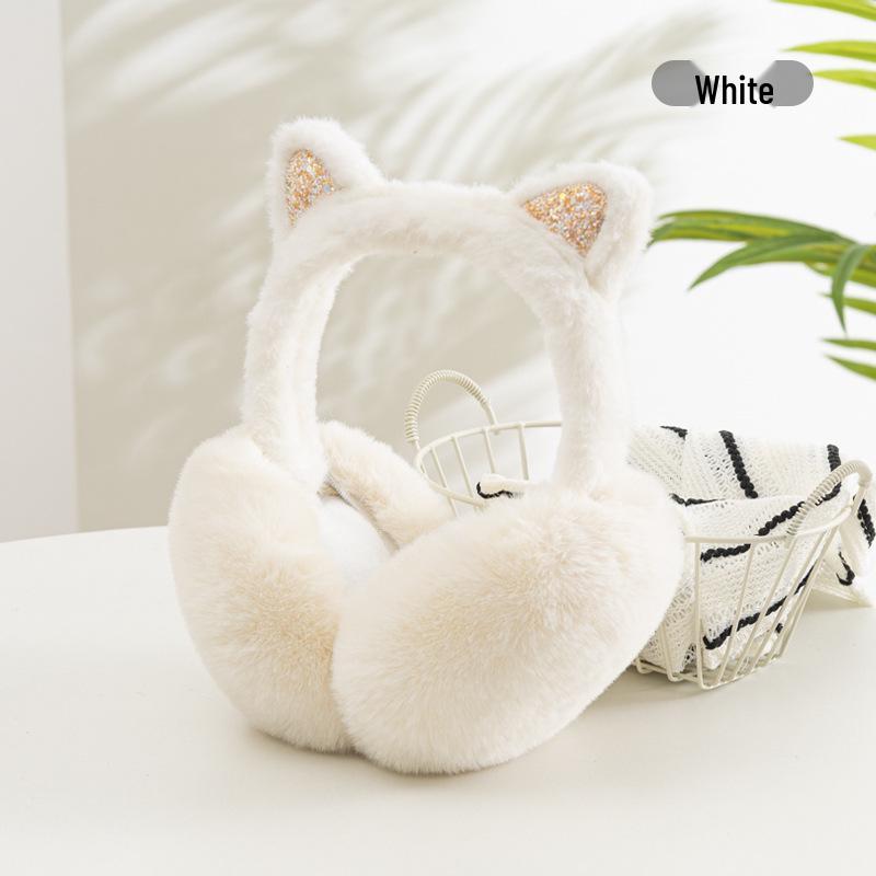 Women's Fleece-Lined Foldable Cat Ear Earmuffs – Warm and Stylish Winter Protection