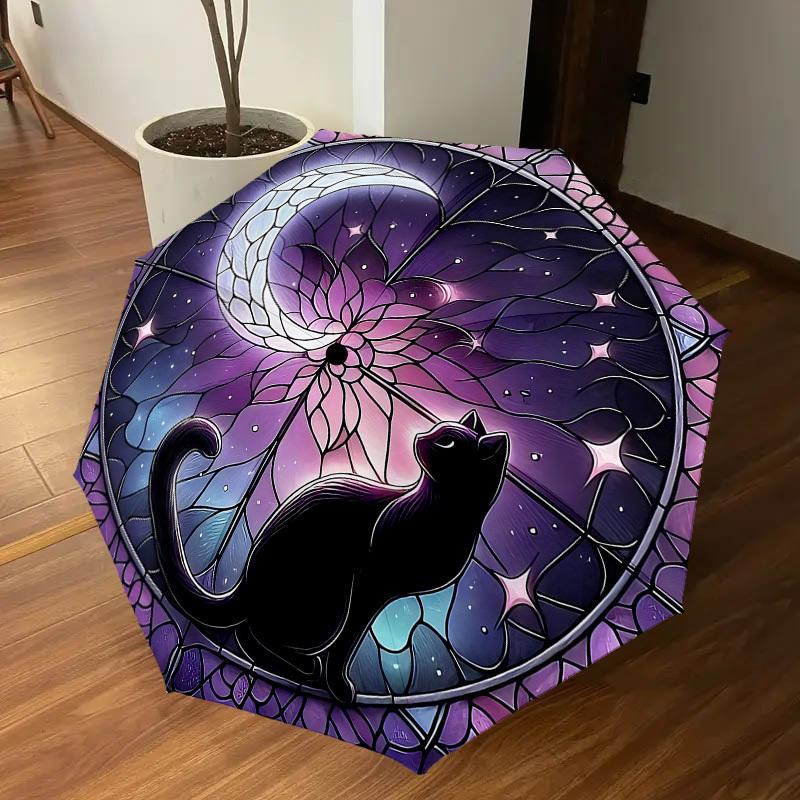 1PC cat moonAutomatic Open/Close Umbrella with Windproof, 8-Rib Sturdy Canopy, Durable Ribs, Fashionable Design1214A