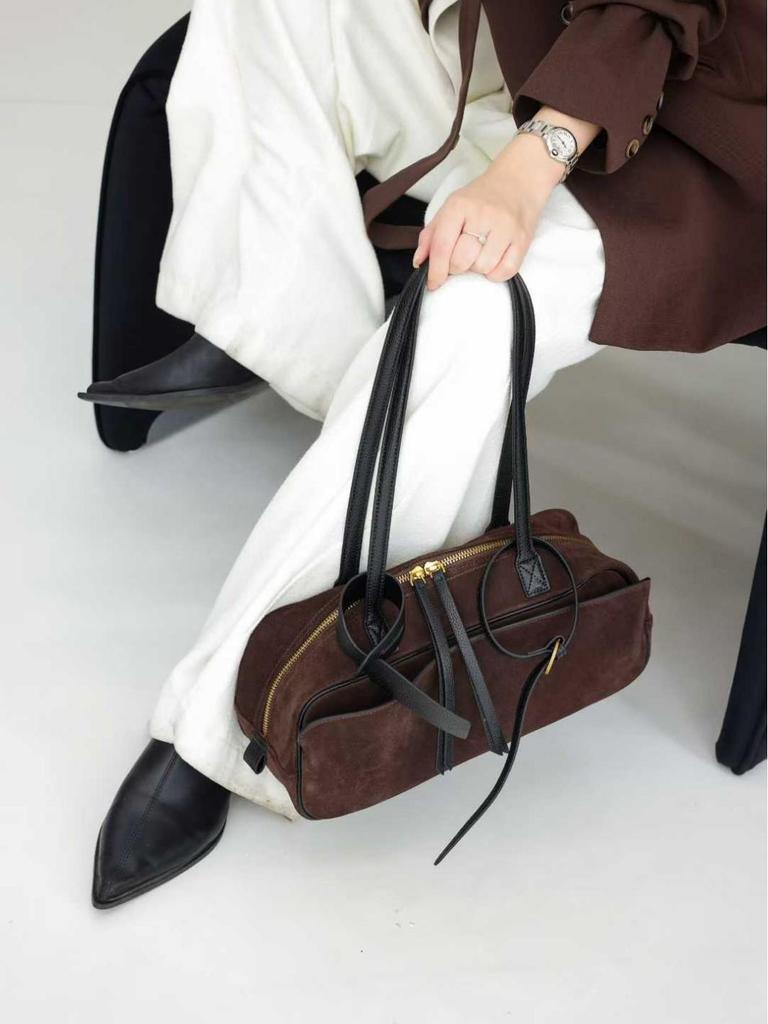 Suede Plush Large Bowling Bag 2026 - Elegant Retro Boston Style Shoulder Bag for Women