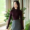 Autumn Women's Half High Neck Knitted Wool Sweater - Slim Fit, Long Sleeve, Plus Size, Elegant Top