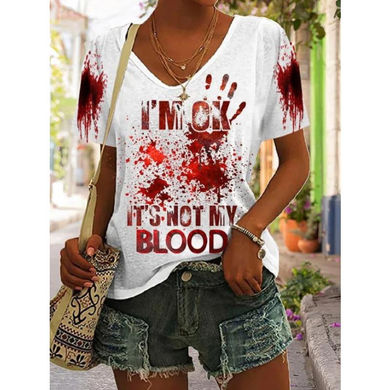 Summer Casual V-Neck Rainbow Printed Short Sleeve Women's T-Shirt Top