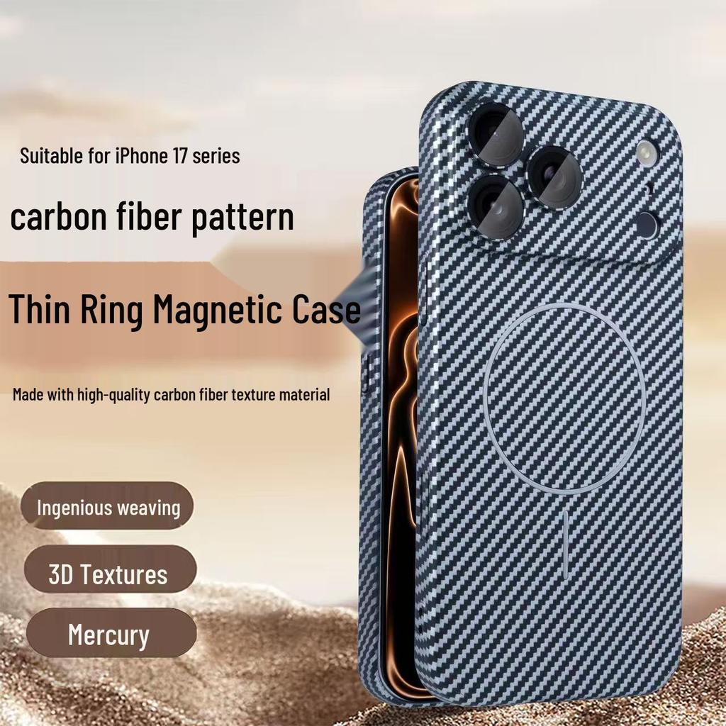 Carbon Fiber Pattern Magnetic Phone Case for Apple 17 Pro Max with Full Lens Coverage, Compatible with 16/15/14/13 PM, Hard Shell.