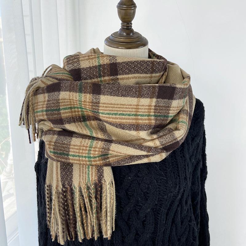 Autunno e Inverno Nuova Sciarpa Sciarpa Invernale da Donna Spessa Calda Imitazione Cashmere Plaid Scialle
