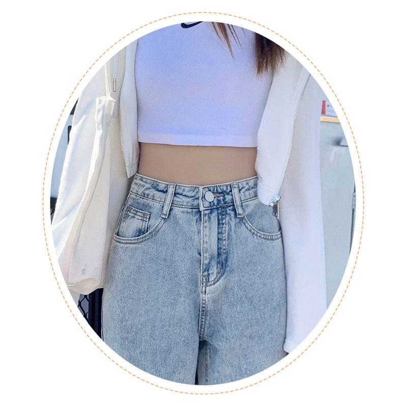 High-Waisted Fleece-Lined Korean Style Jeans for Petite Women, Autumn/Winter, Loose Fit, Straight Leg, Harem Carrot Cut.