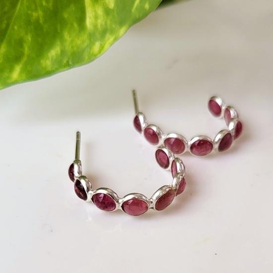Natural Pink Tourmaline Gemstone 925 Sterling Silver Eternity Earring, Gift A 70