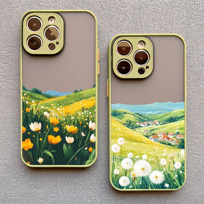 Colorful Wild Mountain Flower Field Phone Case For 17 16 15 14 Pro Max Plus 13 12 Mini 11 Pro Max Shockproof Protective Covers
