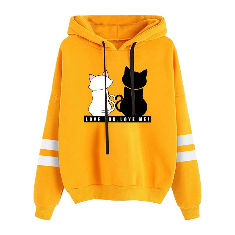 Autumn and winter long sleeved cat printed hooded sweatshirt 6989 L жёлтый 1280₽