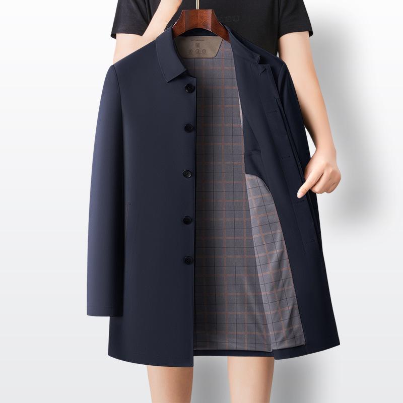 Spring and Autumn New High-end Medium and Long Trench Coat Middle-aged Business Casual Lapel Jacket Dad Outfit