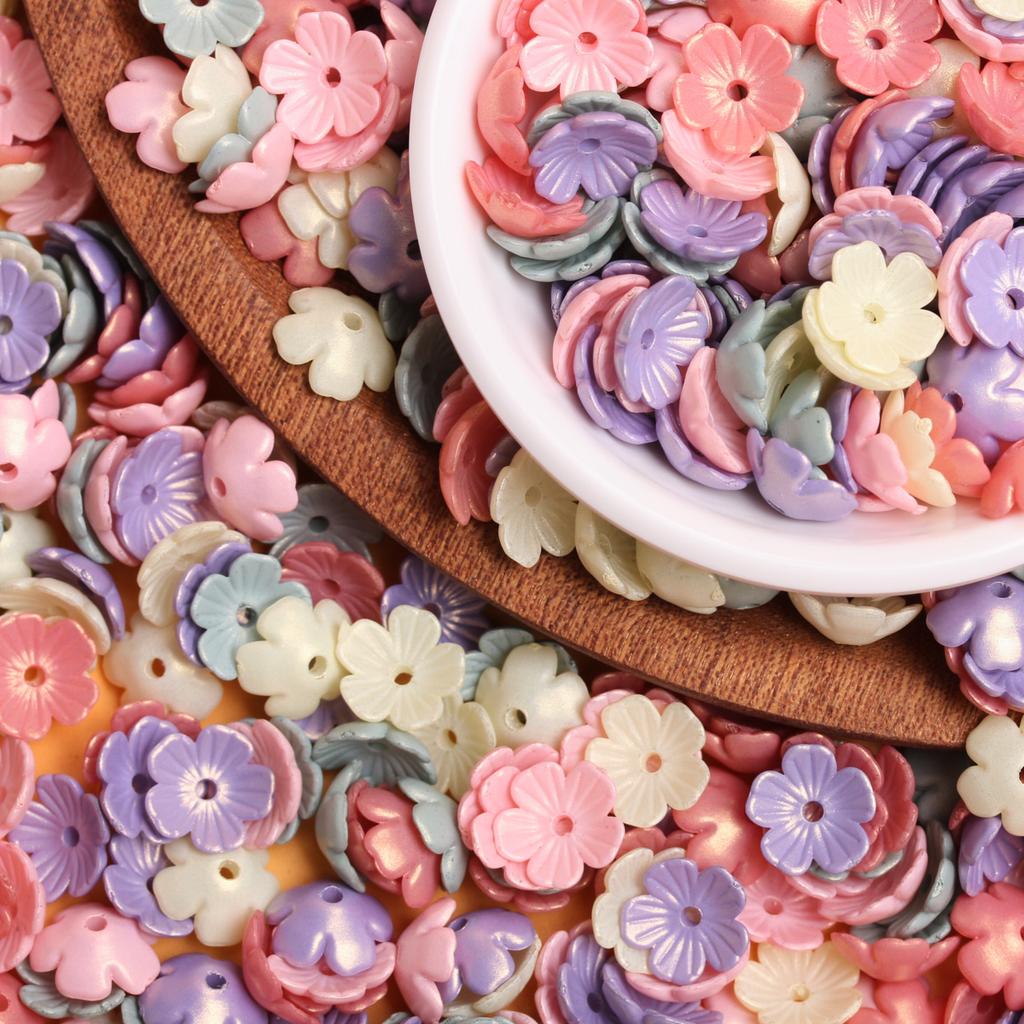 80 Stück modische Blumenperlen, Acryl, fünfblättrige Blumenperlen, 10,5 mm, DIY, handgefertigte Materialien, Haarspange, Ohrringe, Schmuckherstellung