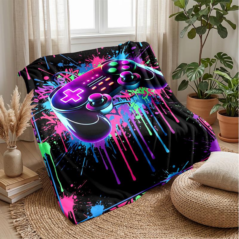 Neon Game Controller Art Theme blanket Lightweight Warm Flannel Blanket Decorative Throw Blanket for Home Decoration
