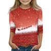 Christmas Day Print Tops For Youth Girls 4-11 Years Round Neck 3/4 Sleeves T-Shirts Trendy Tops Outfit Tees