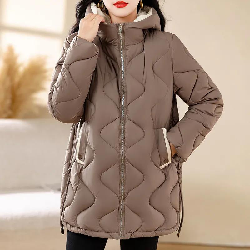 Giacca da donna invernale con cappuccio e colletto in pelliccia, parka imbottito spesso e caldo, cappotto