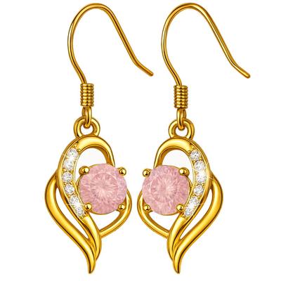 Gold-plated Long Women's Earrings with Cubic Zirconia 925 Silver - Rose Valentine's Day Gift