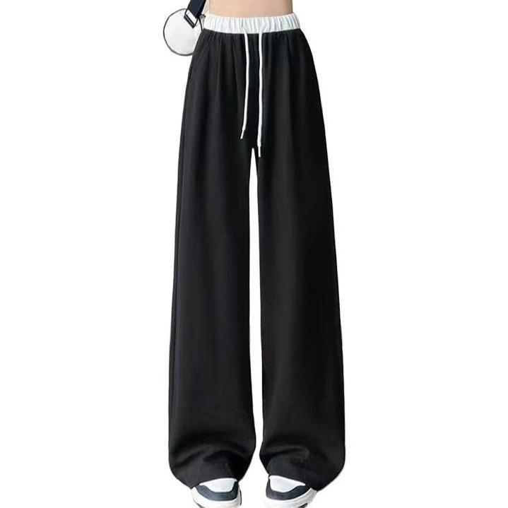 Women's Color-Block Drawstring Sweatpants: New Style for Spring, Autumn & Winter; Elastic Waist, Loose Fit, Wide-Leg.