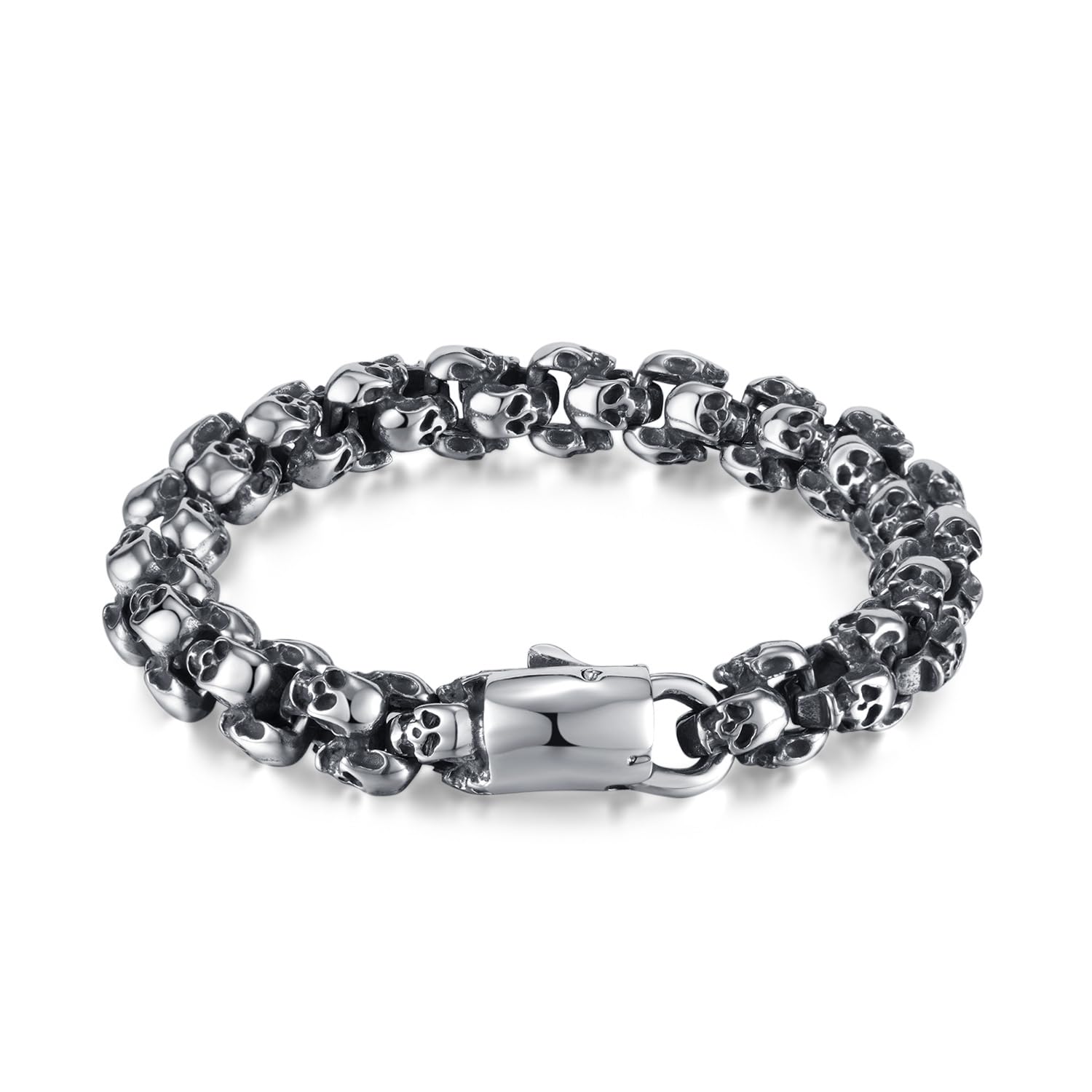 

Silver Skull Bracelet Skull Chain 230mm Stainless Steel Hypoallergenic to Metal Halloween Anniversary Gift Accessory [Rockyu] Men s чорний